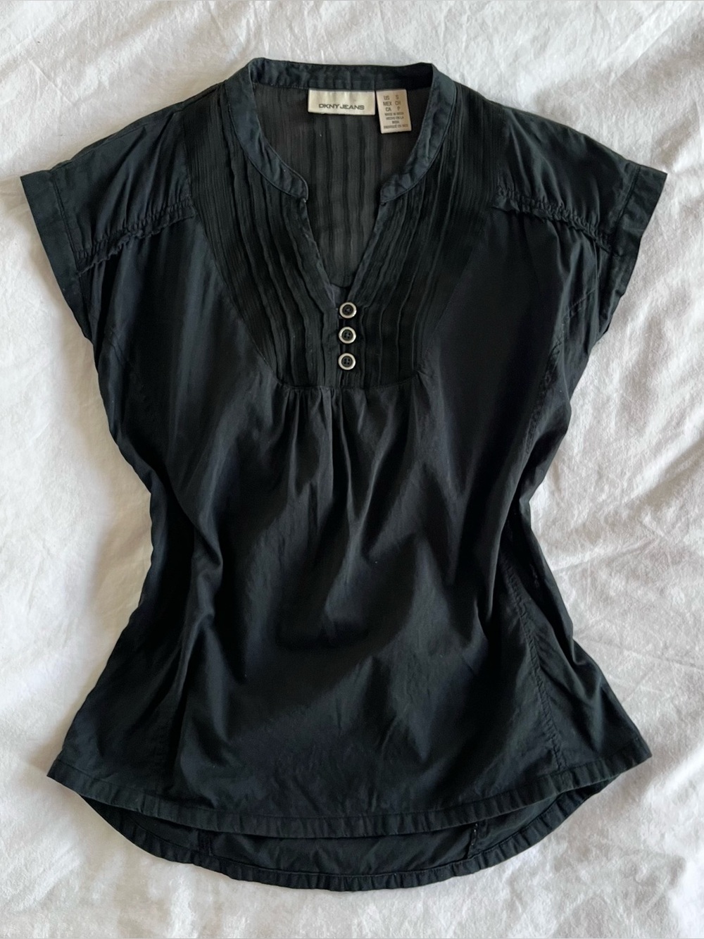 Dkny Black Short-Sleeve Pintuck Blouse